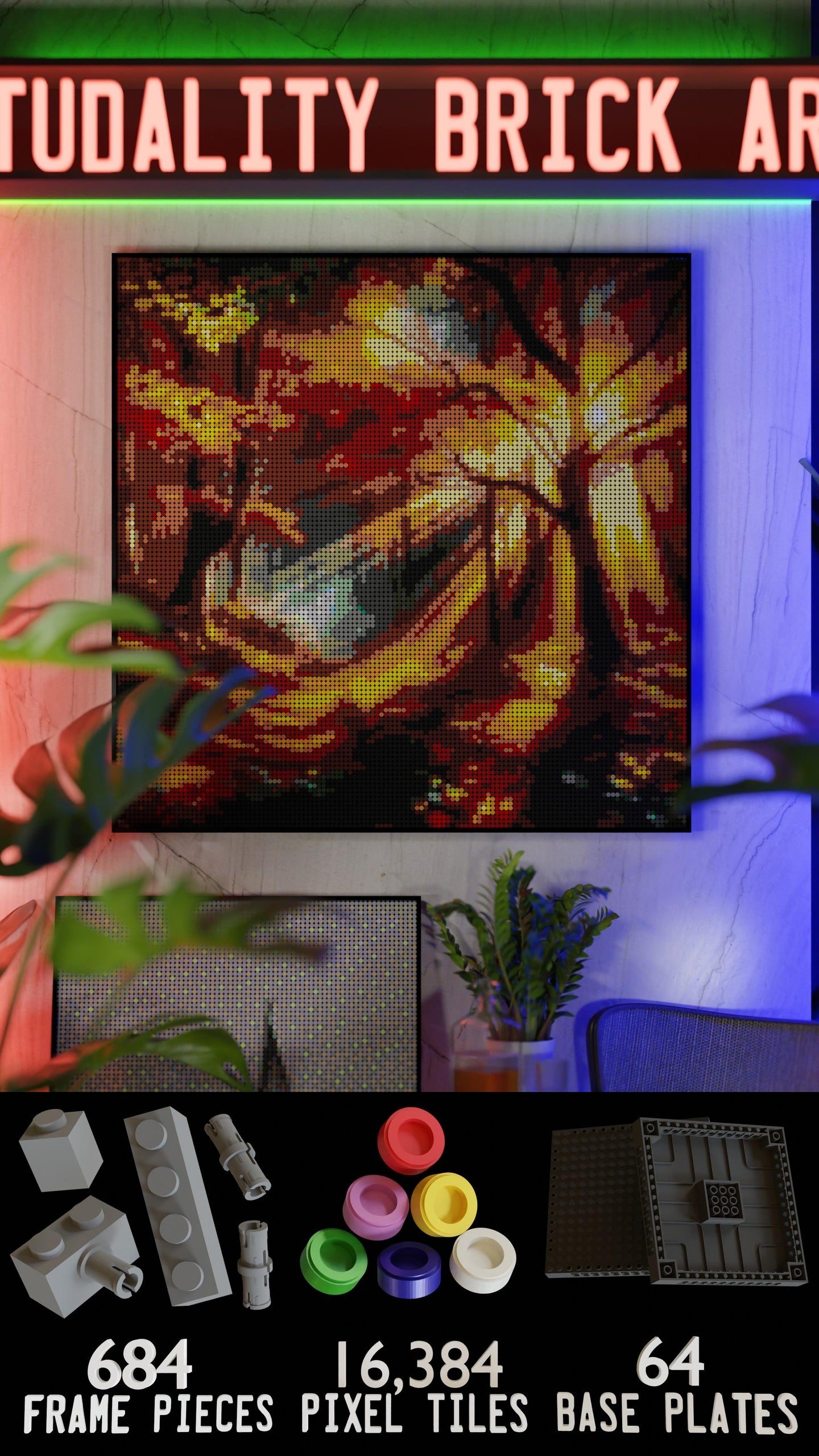 Autumn Sun LEGO® Style mosaic pixel art design for display